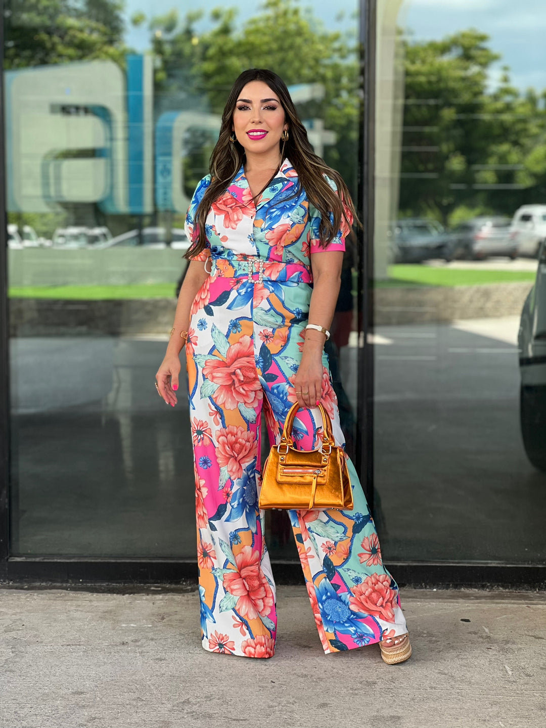Floral Short Sleeve Jumpsuit