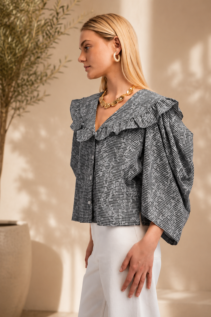 Embroidered Two Tone Blouse