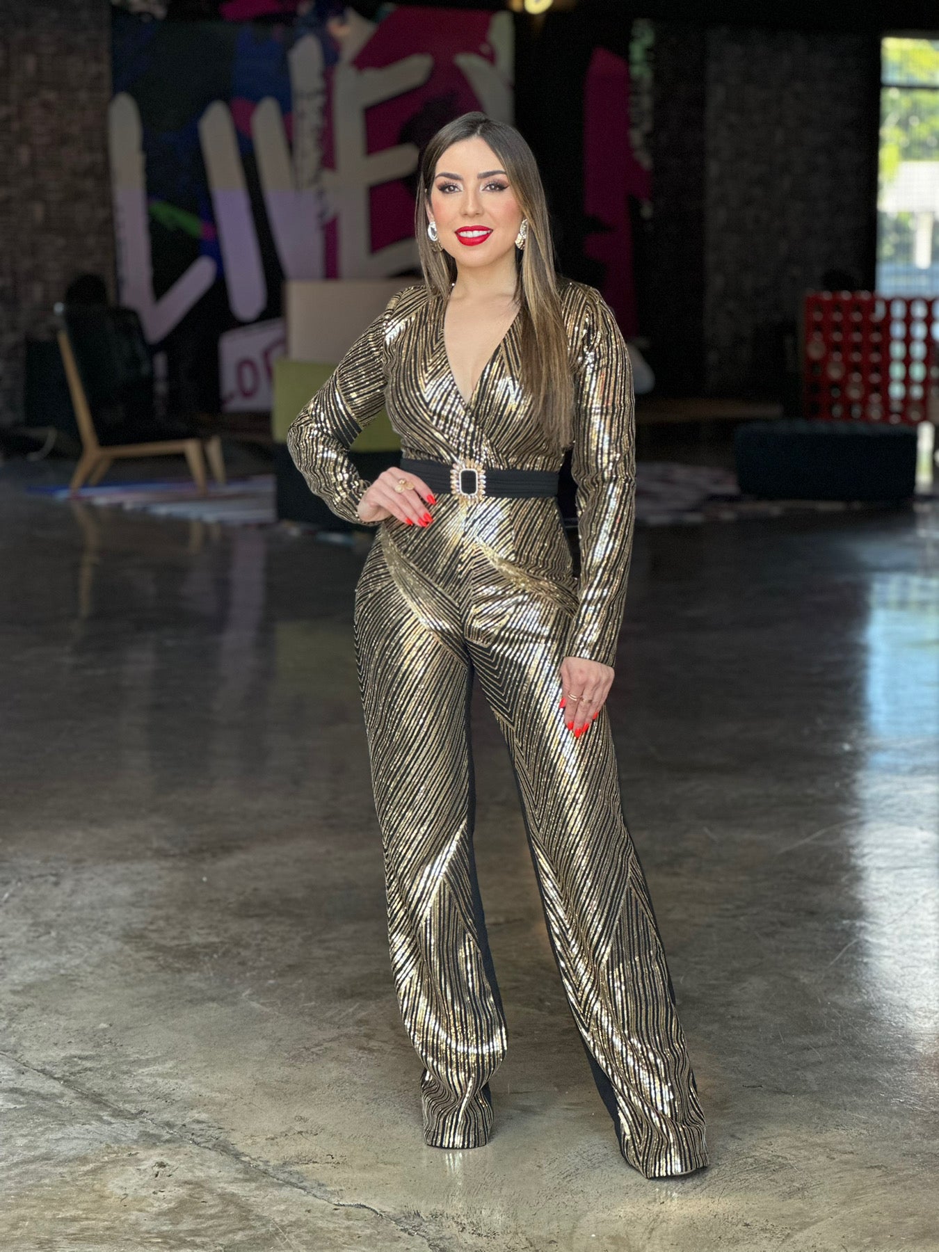 Black & Gold Sequins Jumpsuit