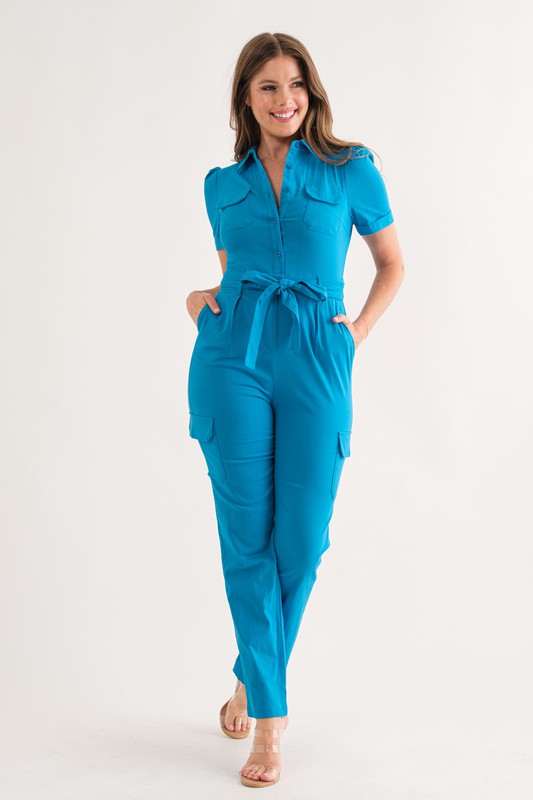 Short Sleeve Linen Jumpsuit