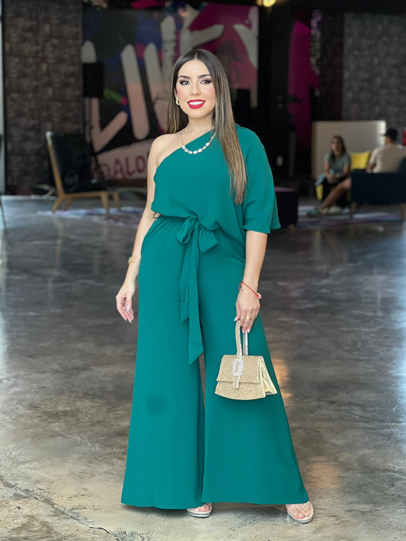 Green One Shoulder Jumpsuit