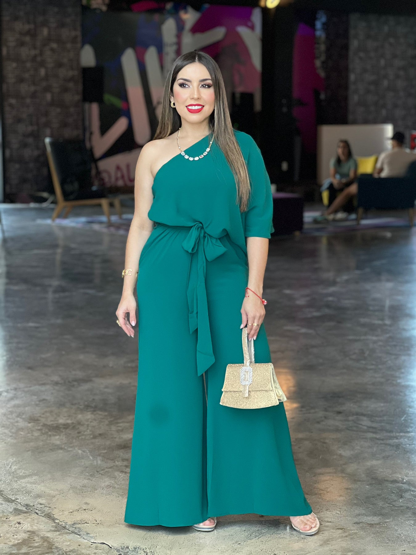 Green One Shoulder Jumpsuit