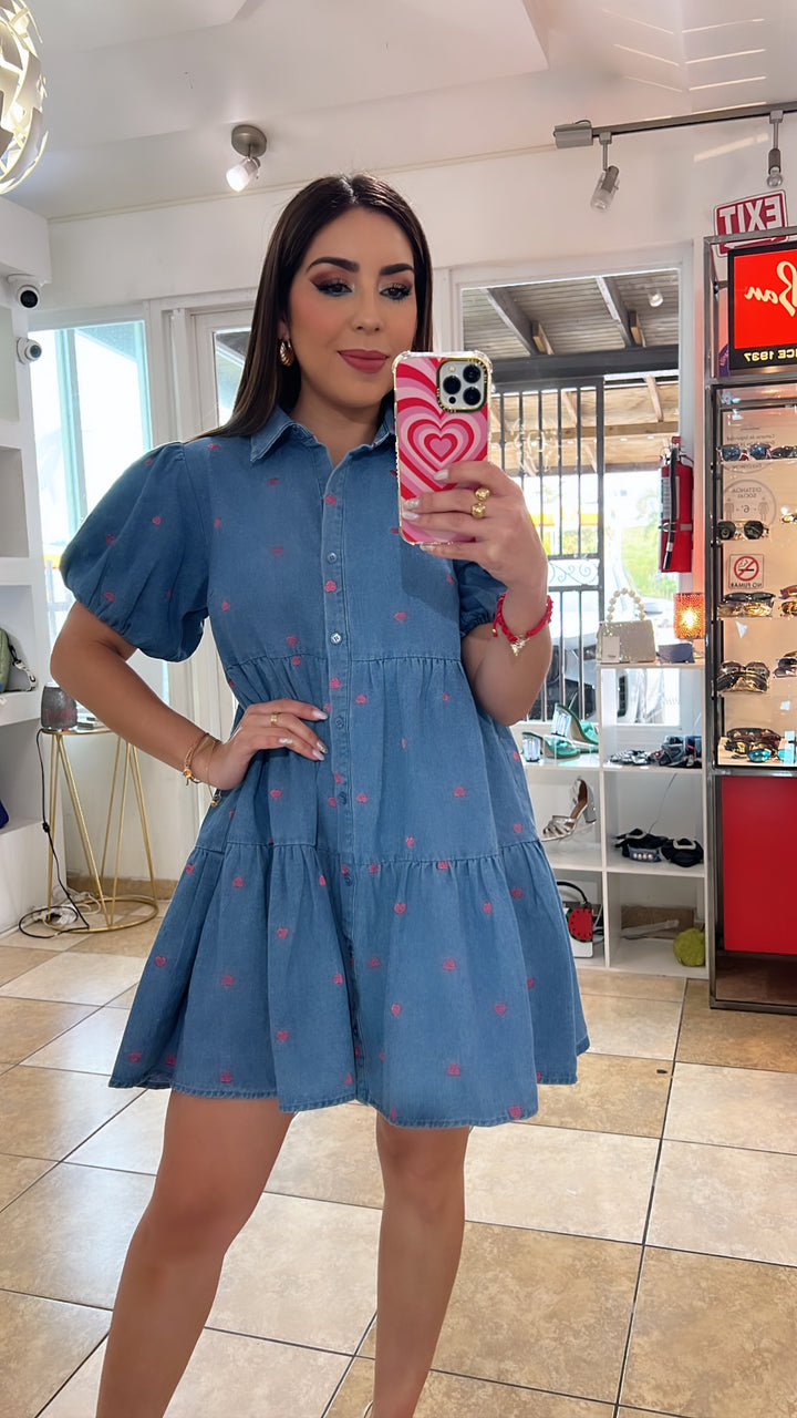 Denim Hearts Mini Dress