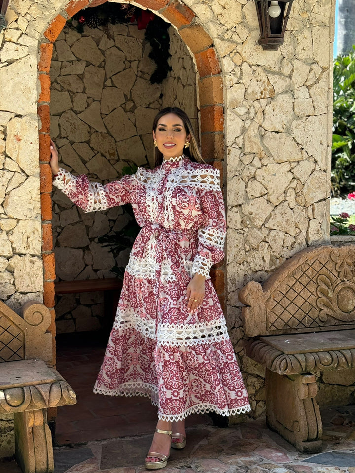 Printed Lace Long Dress