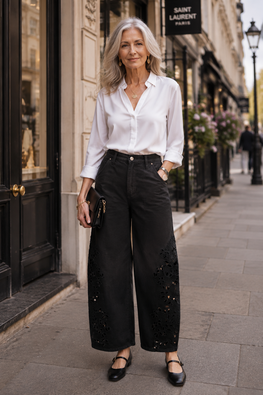 Embroided Black Barrel Jean