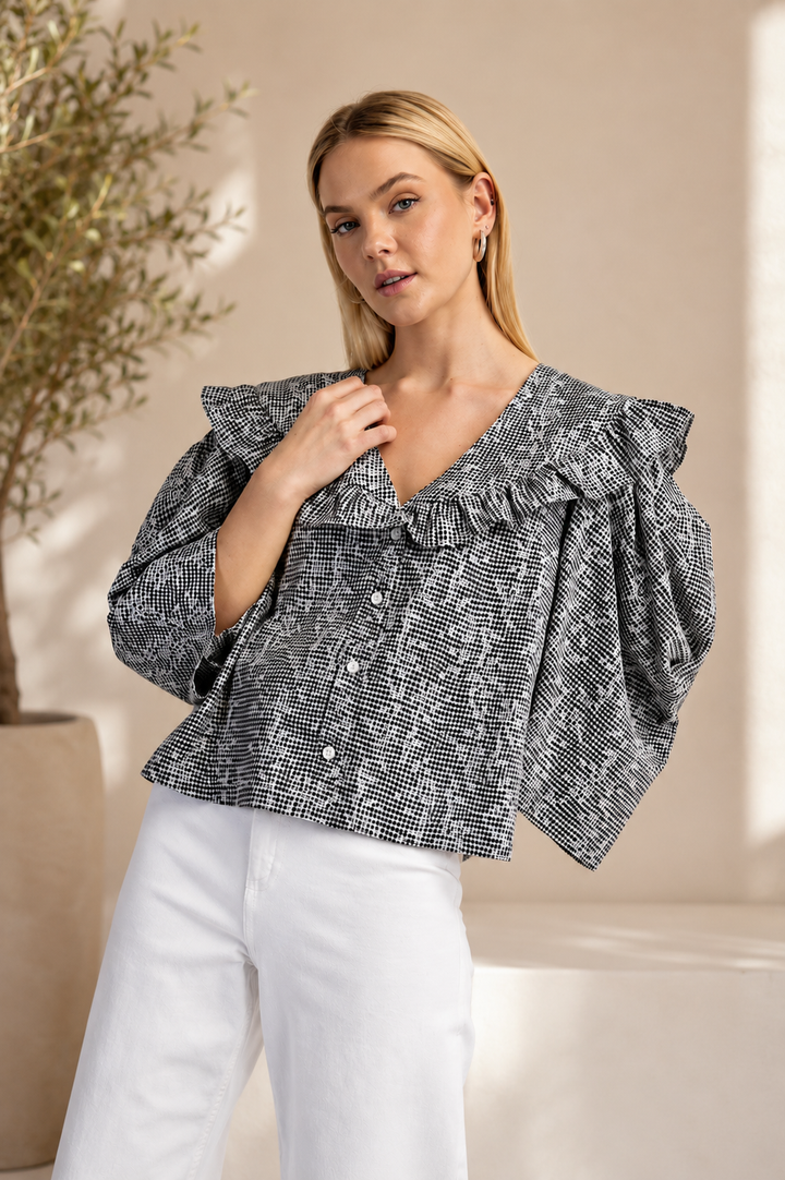 Embroidered Two Tone Blouse