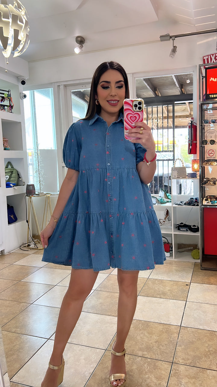 Denim Hearts Mini Dress