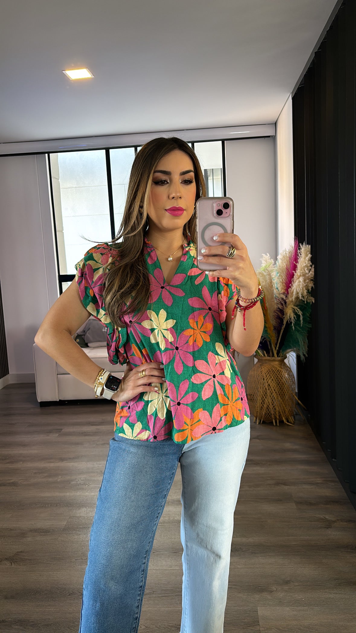 Floral Ruffle Sleeve Top