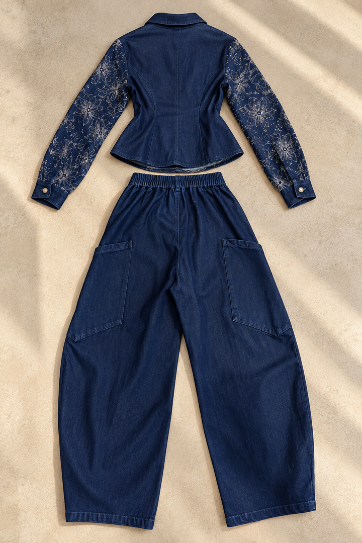Star Embroided Denim Set