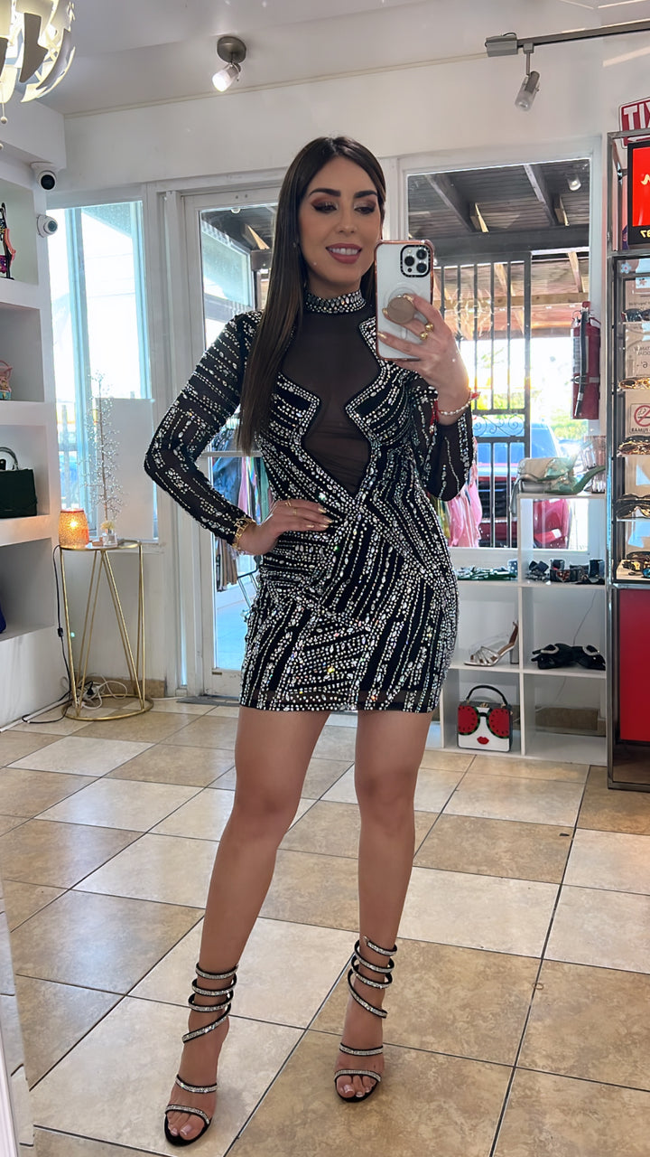 Rhinestones Bodycon Mini Dress