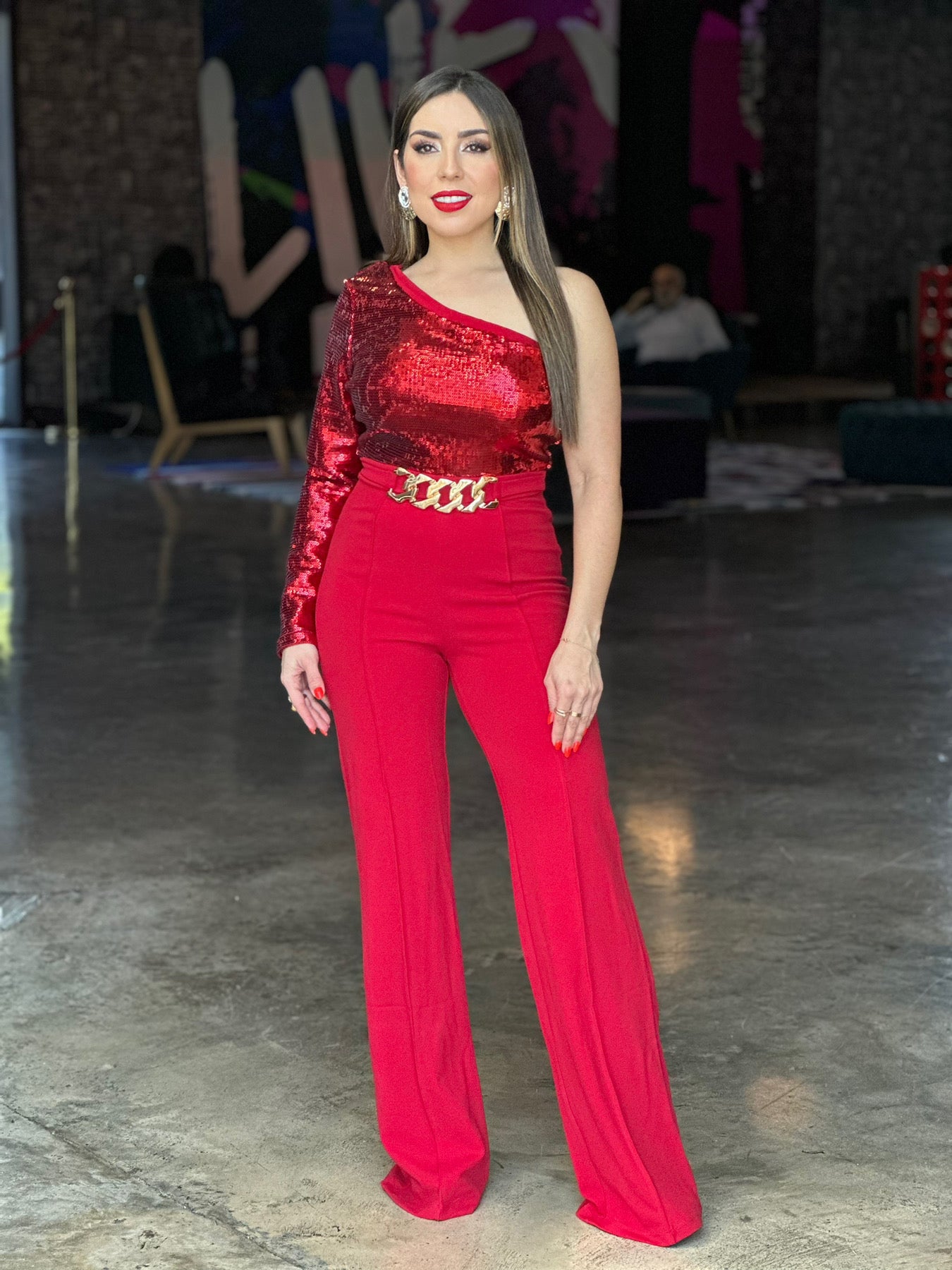 Red Sequins Jumpsuit