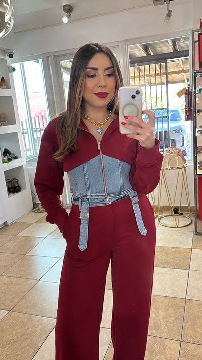 Denim and Burgundy Set