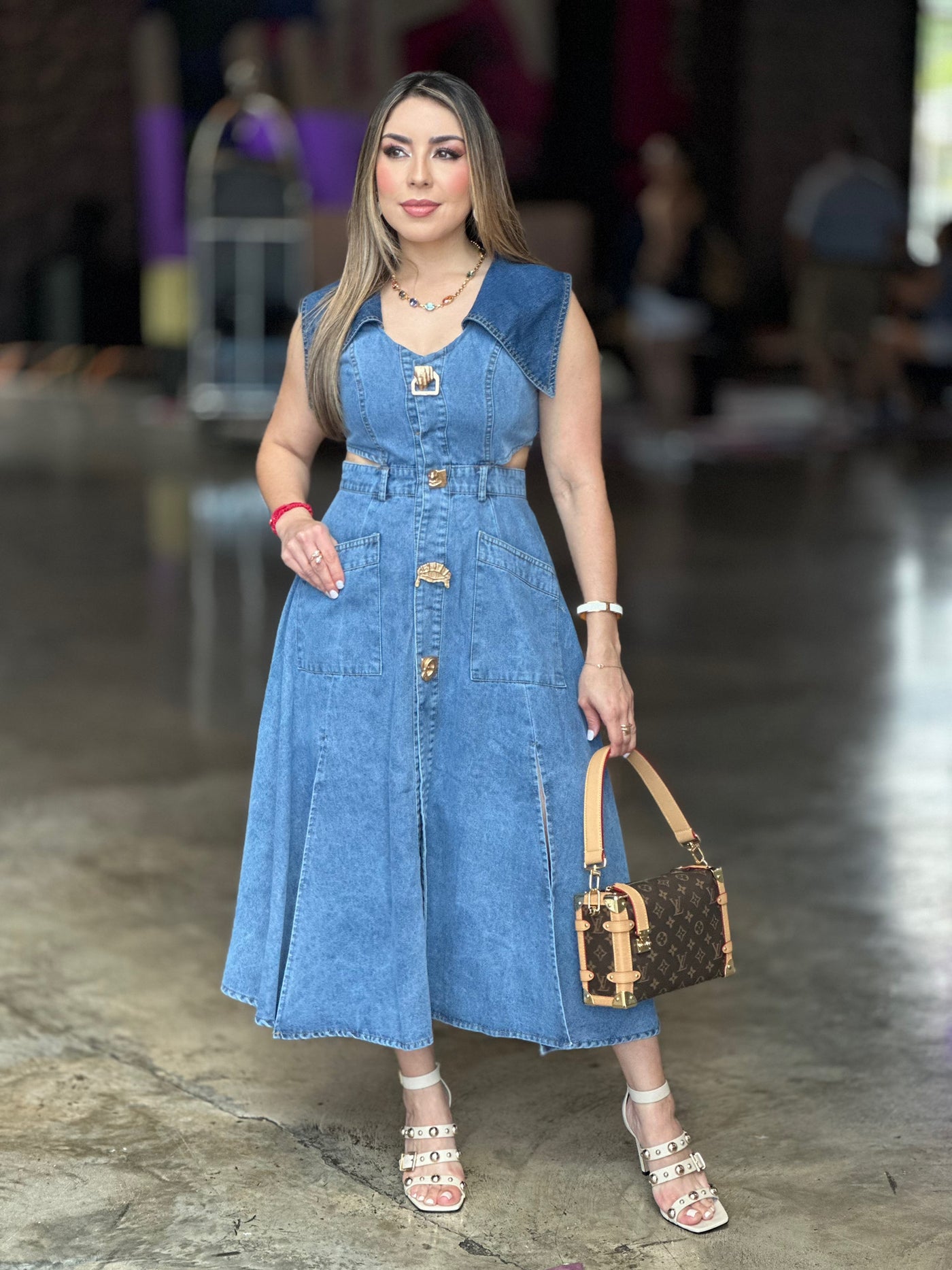 Contrast Denim Midi Dress