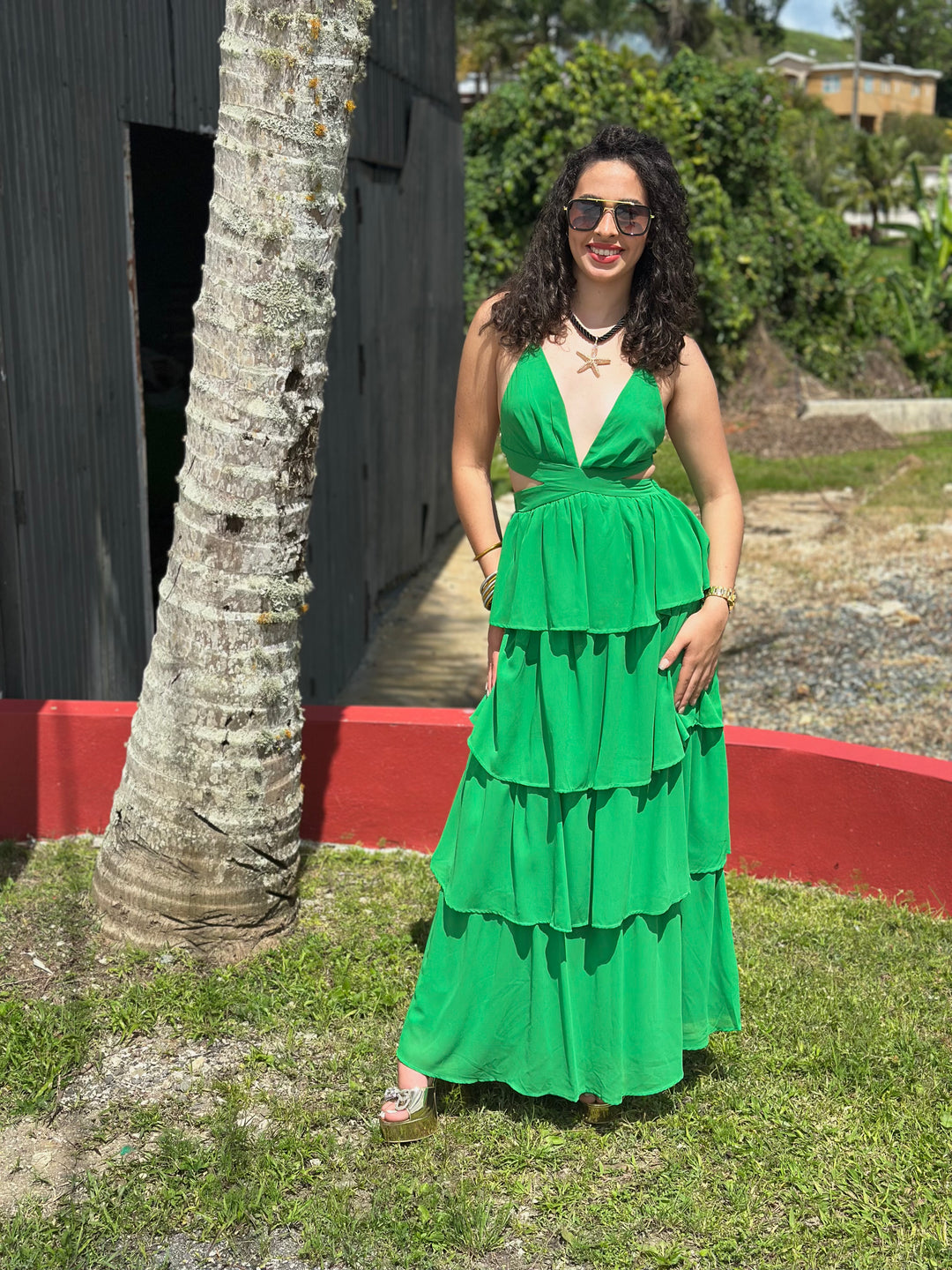 Kelly Green Ruffle Dress Garage Boutique Kelly Green Ruffle Dress Garage Boutique