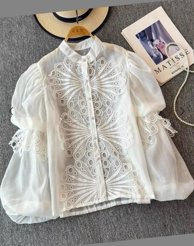 N by Nancy White Lace Sleeve Top