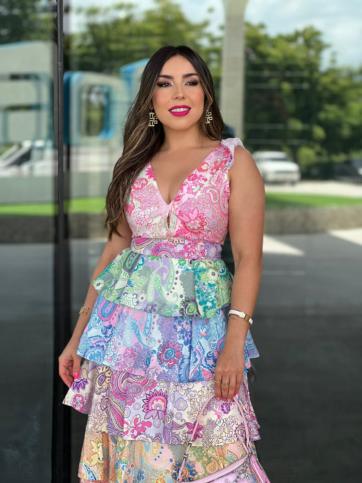 Multi Floral Tiered Maxi Dress