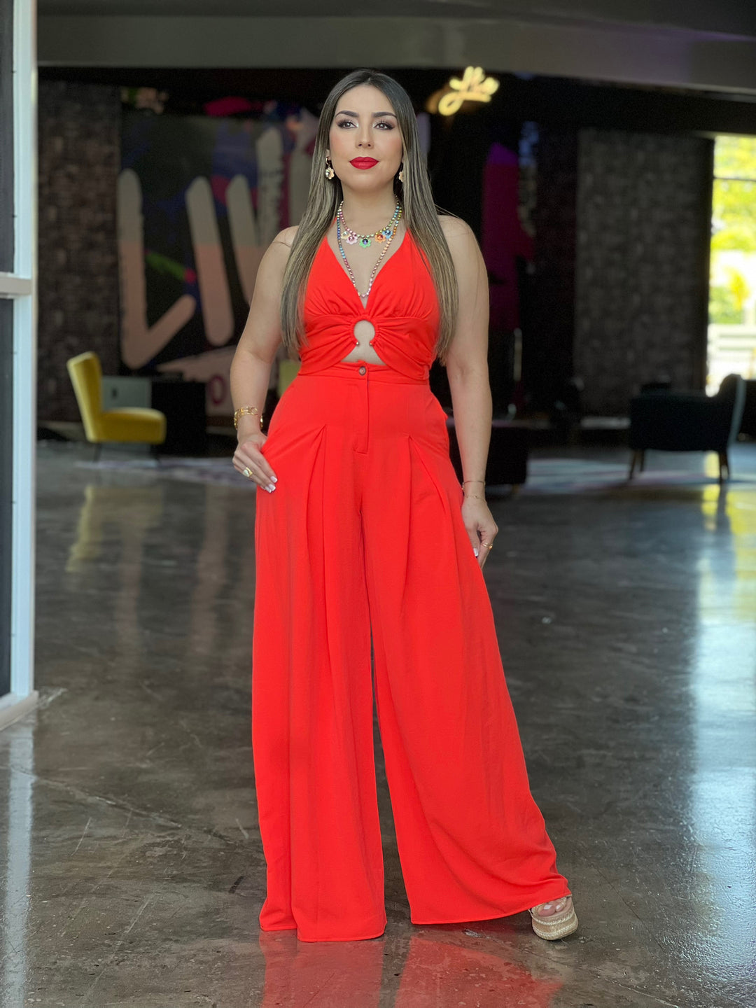 Orange Crop Top & Pant Set
