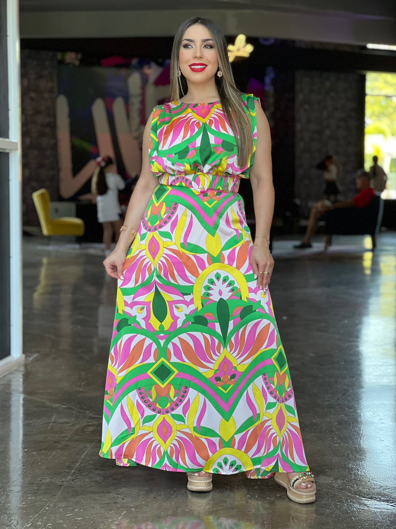 Geographic Print Maxi Dress