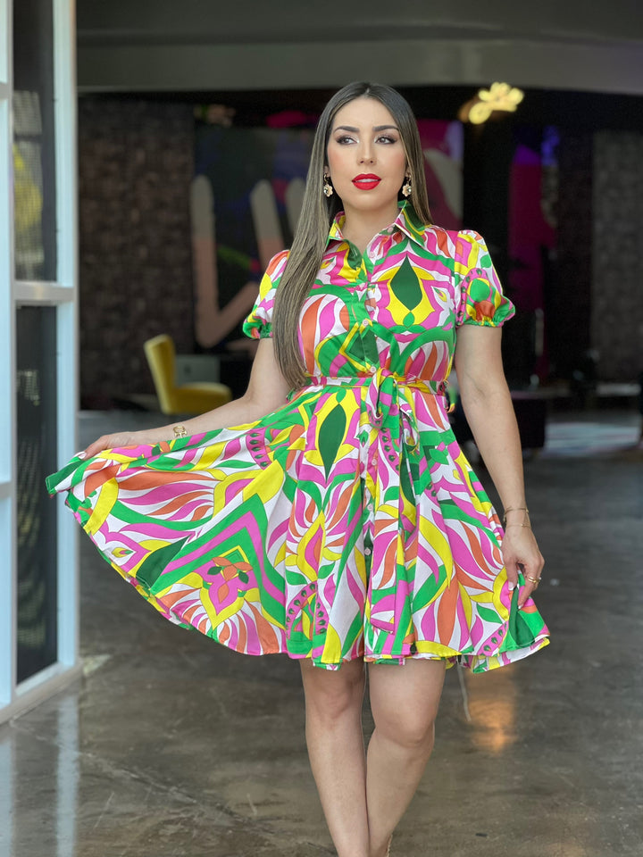 Geographic Print Mini Dress