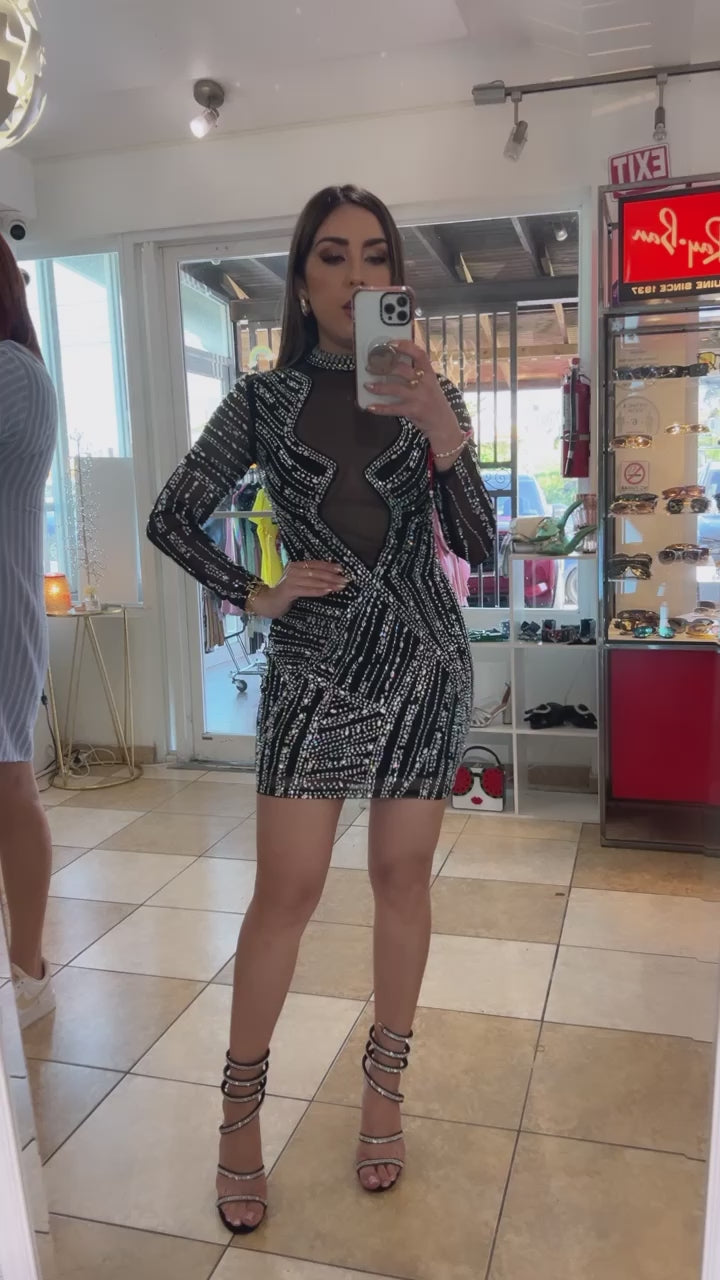 Rhinestones Bodycon Mini Dress