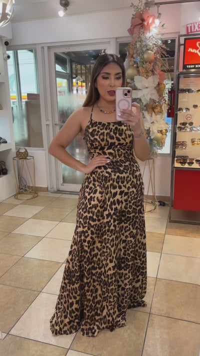 Satin Leopard Maxi Dress