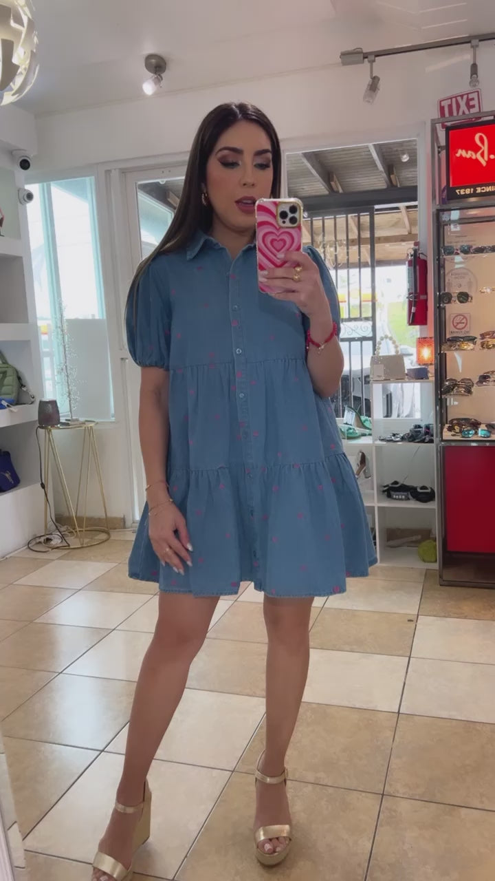 Denim Hearts Mini Dress