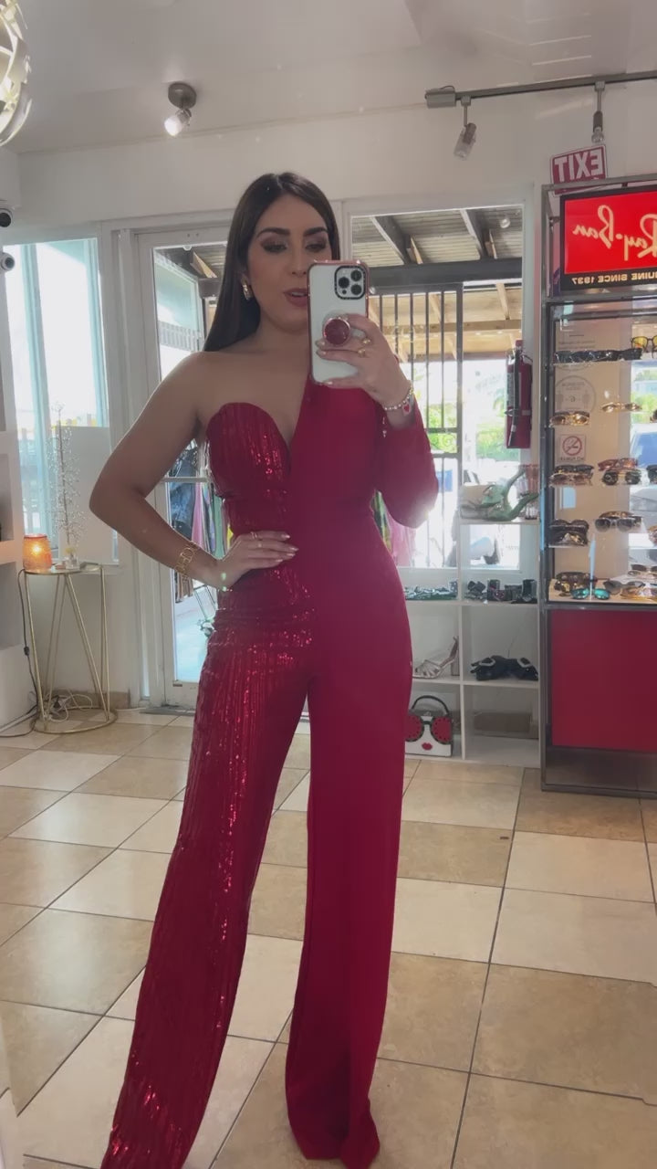 Red Sequins Jumpsuit