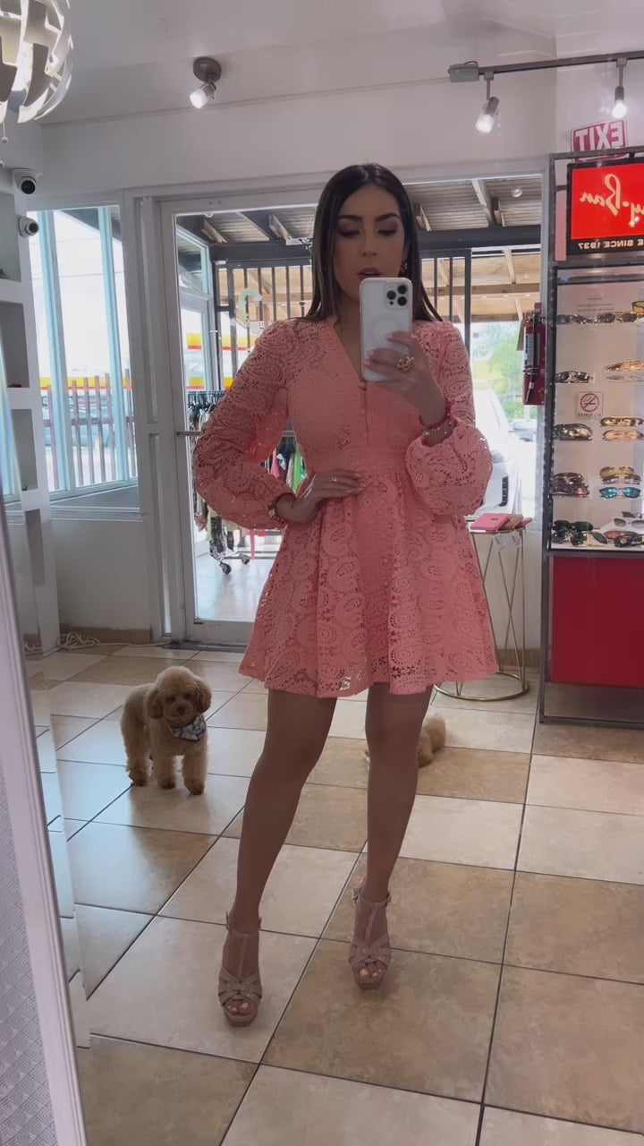 Peach Lace Mini Dress