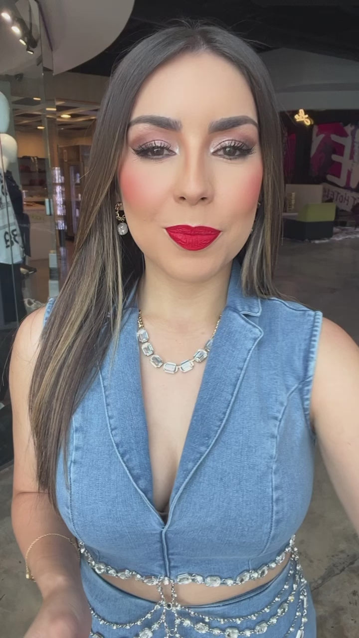 Denim Crystals Mini Dress