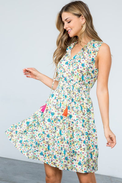 Flower Print Smocked Waist Dress