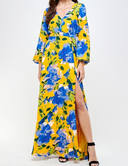 Deep V Neck Floral Maxi Dress