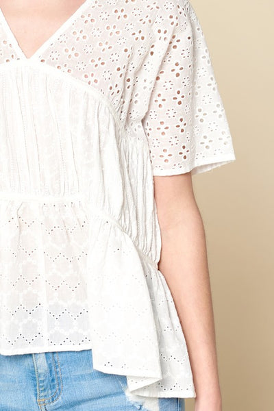 Tiered Eyelet Lace Woven Blouse