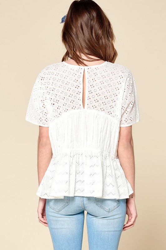 Tiered Eyelet Lace Woven Blouse