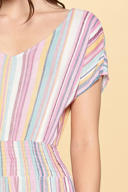Multi-Color Stripe Printed Tiered Dress