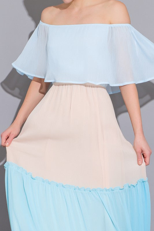 Chiffon Color Block Tiered Dress