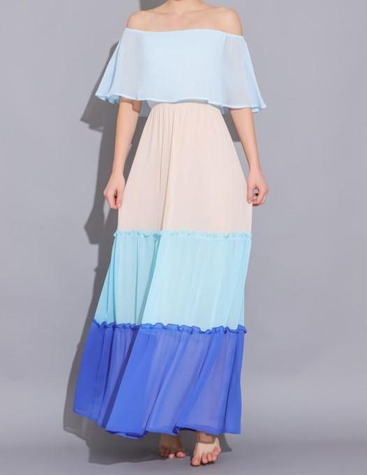 Chiffon Color Block Tiered Dress