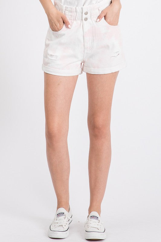 TIE DYE PAPERBAG DENIM SHORTS