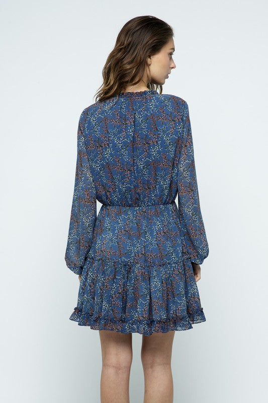 LONG SLEEVE RUFFLE WITH TIE NECK DRESS