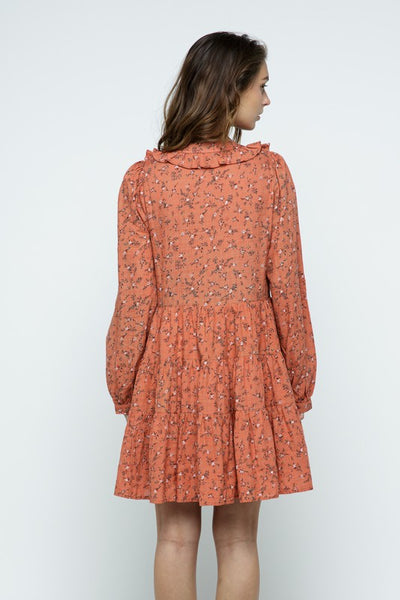 LONG SLEEVE BUTTON DOWN RUFFLED DRESS