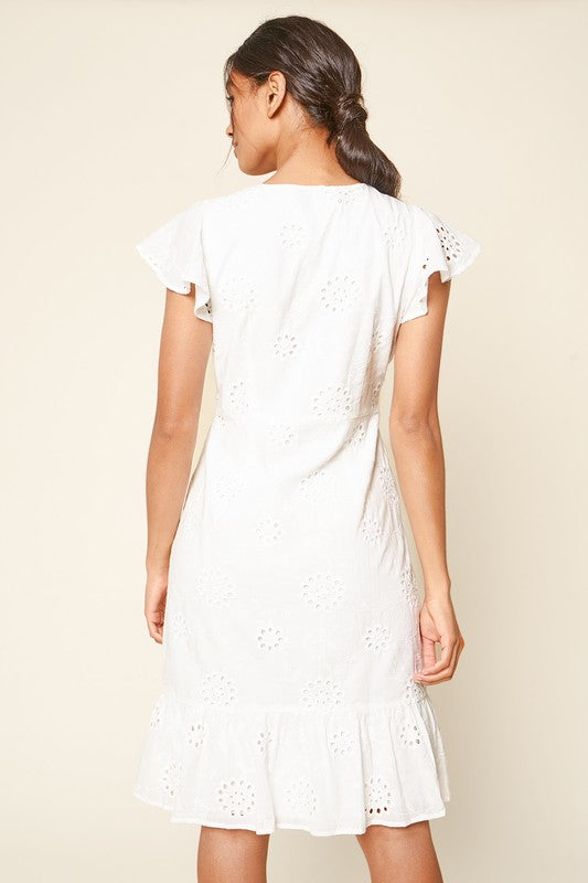 Eyelet Button Down Midi Dress