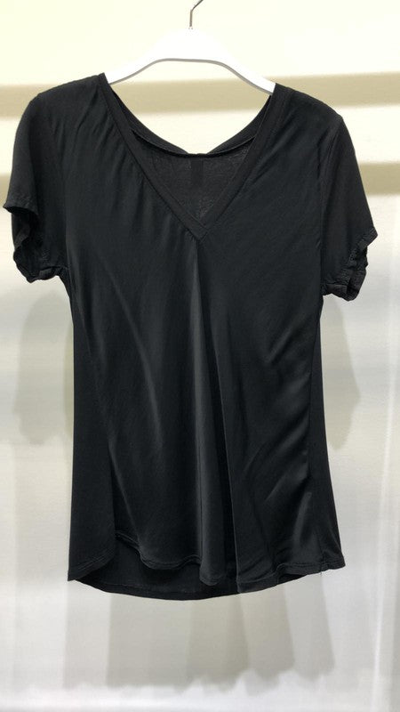 SILK VISCOSE V NECK TEE