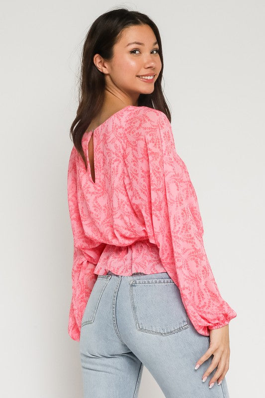 Pink Floral Bubble Blouse