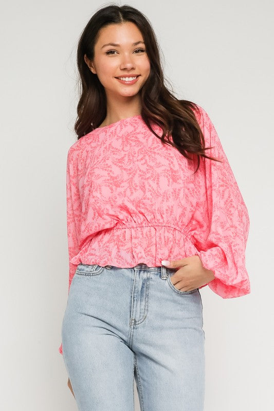 Pink Floral Bubble Blouse