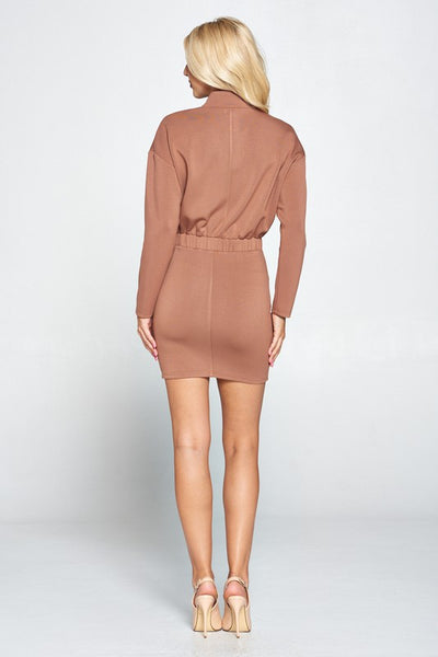 Long Sleeve Half Zip Mock Neck Dress