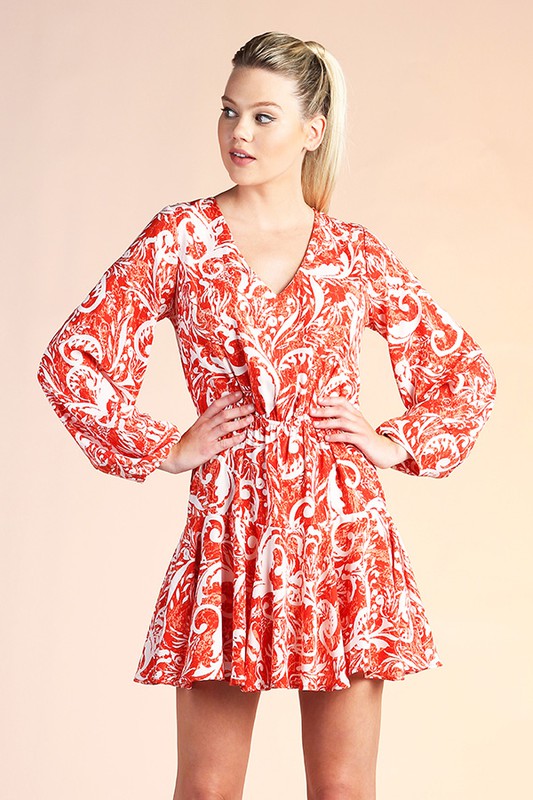 Paisley Cuffed Bell Sleeve Dress