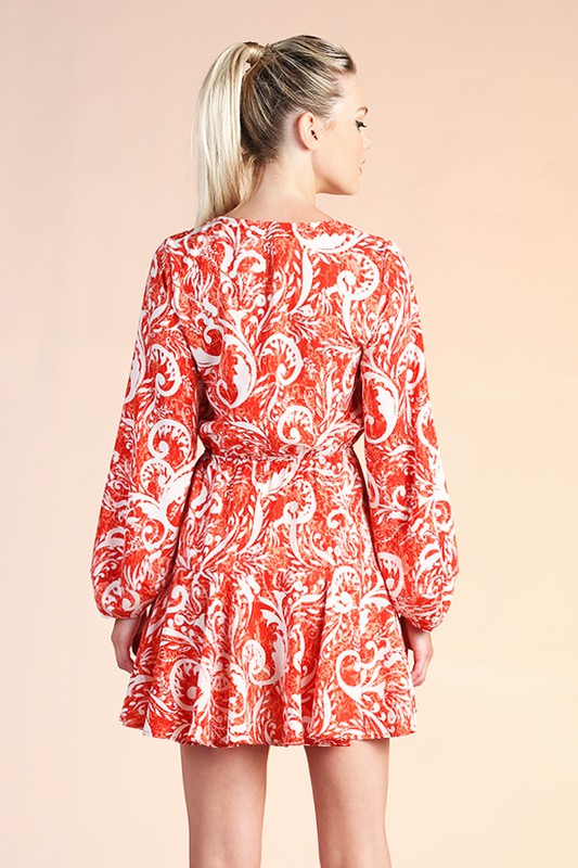 Paisley Cuffed Bell Sleeve Dress