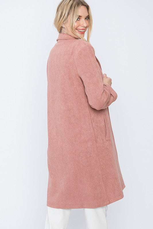 Mauve Textured Suede Oversized Blazer Jacket