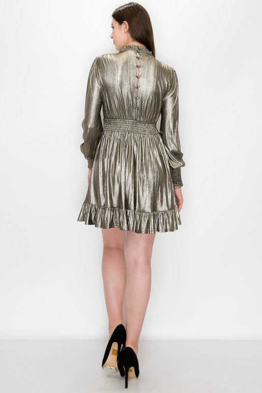 Long Sleeve Metallic Dress