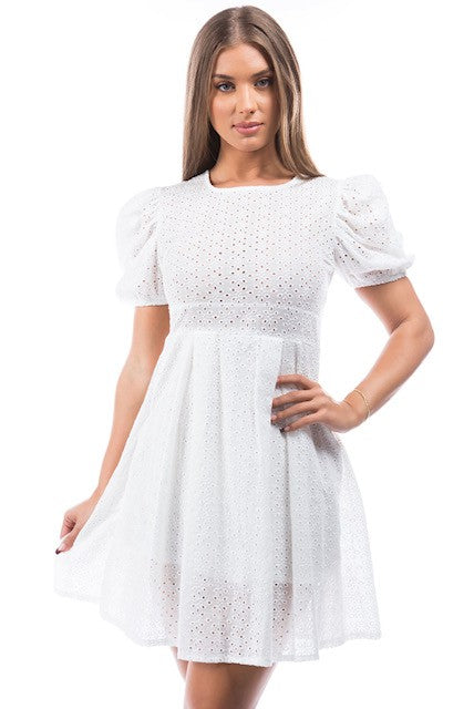 Puff Sleeve Eyelet Dress