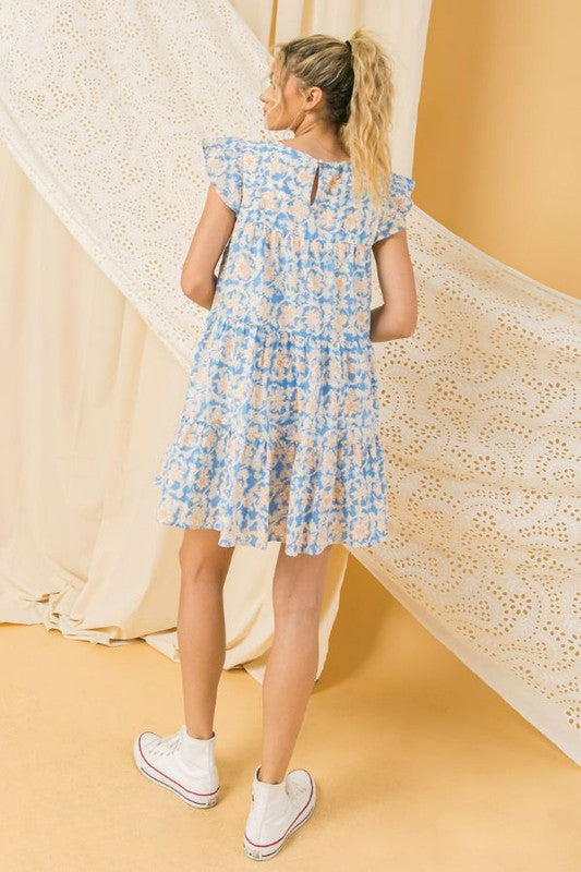 FLORAL MINI RUFFLE DRESS